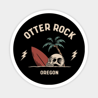 Vintage Surfing Otter Rock Oregon // Retro Surf Skull Magnet